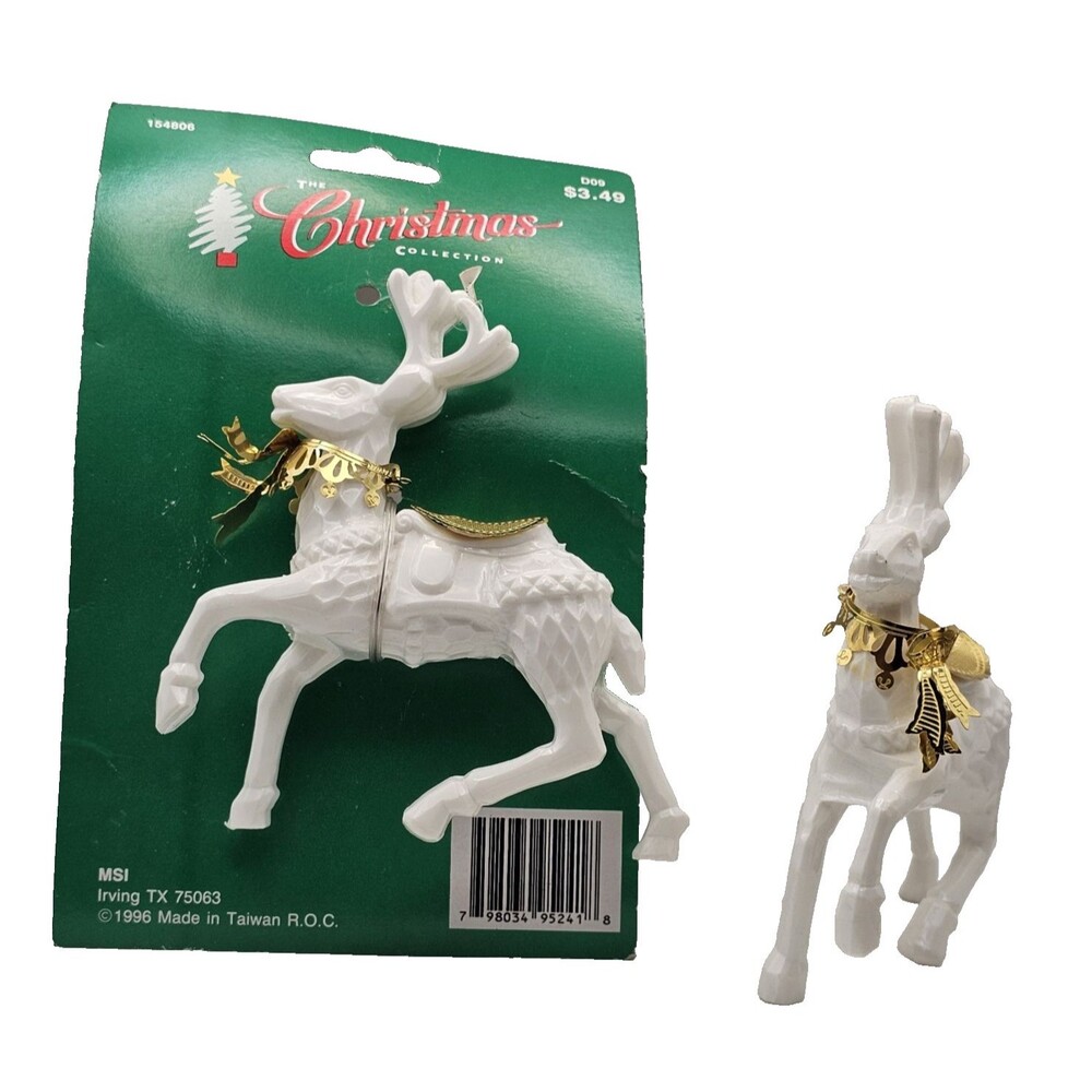 The Christmas Collection Vintage White Plastic Reindeer Set of 2 Ornaments 1996